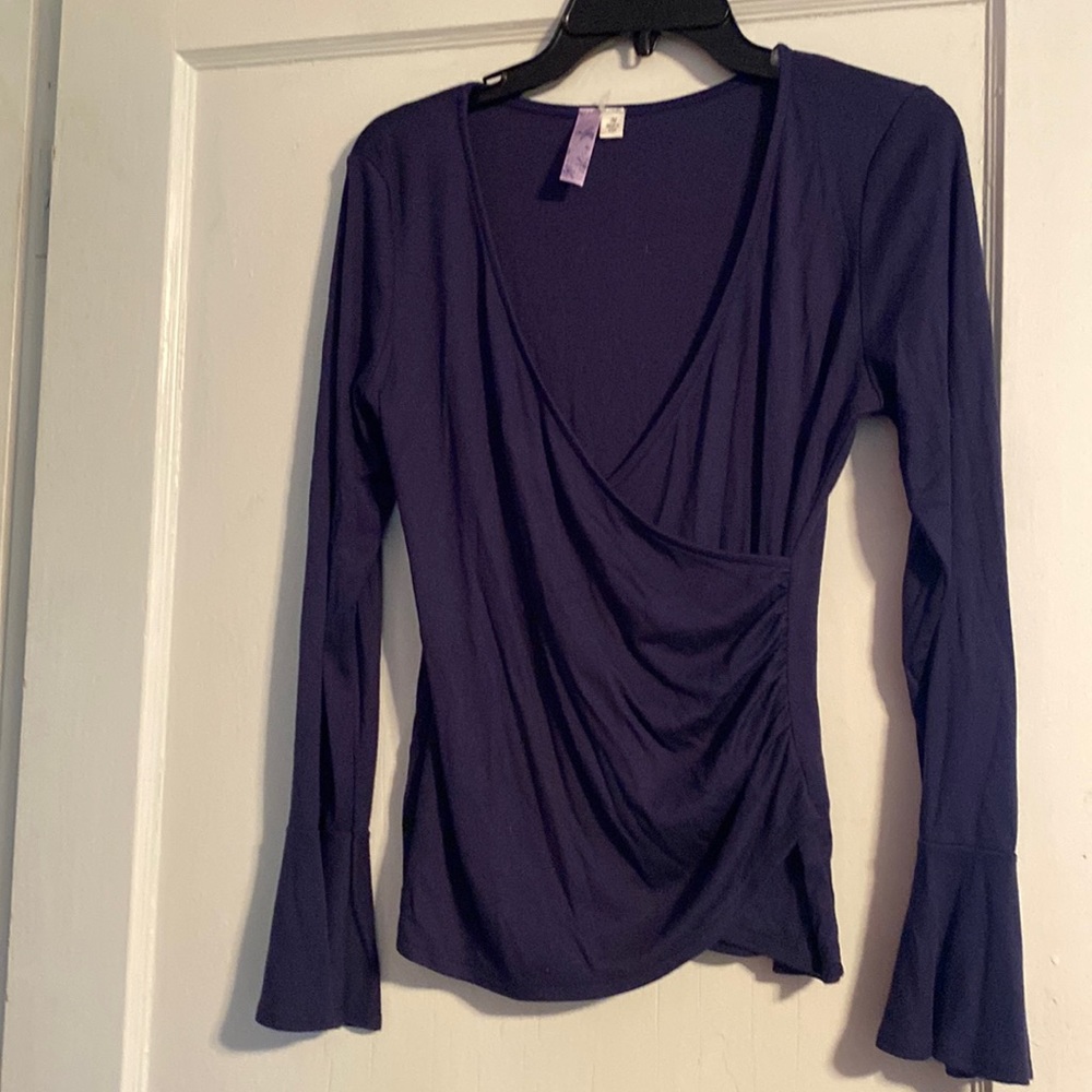 Navy Blue Long Sleeve Wrap Blouse
